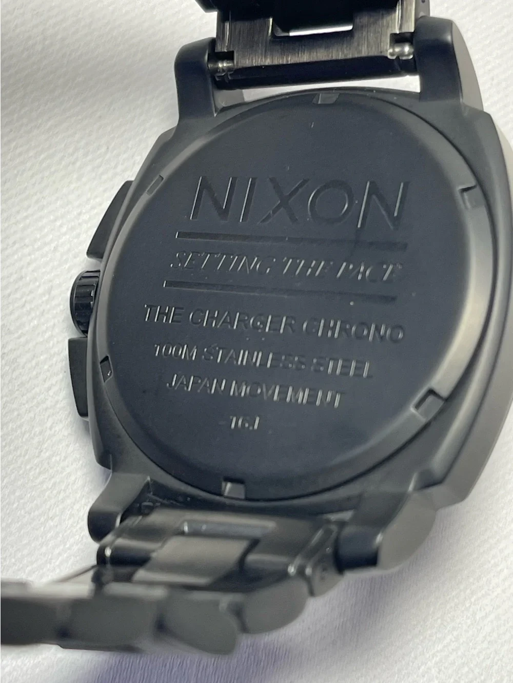 Nixon Charger Black Stainless Steel Chronograph Watch with Orange Hands